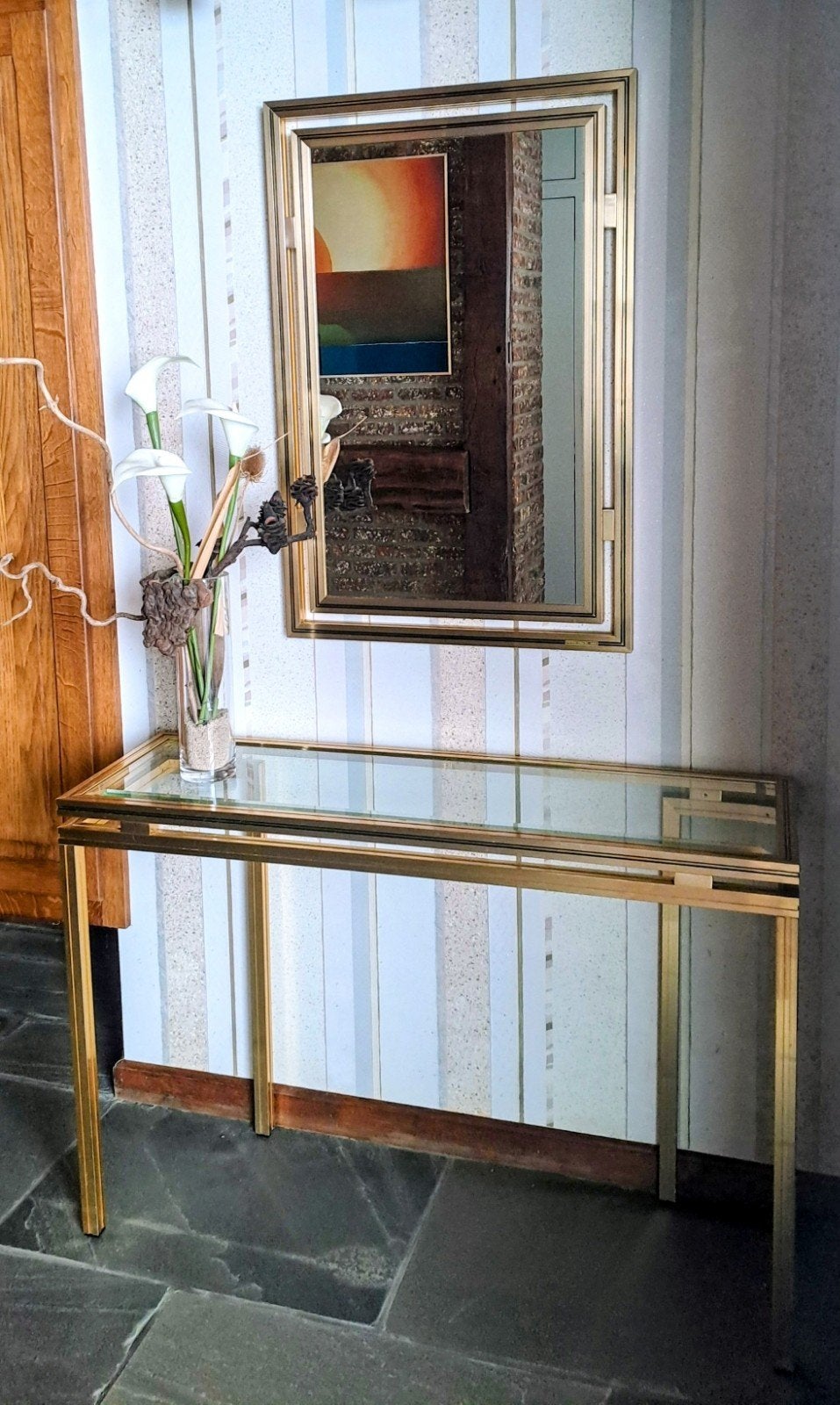 Vintage Pierre Vandel Paris – spiegel & console, Antiek en Kunst, Ophalen, Tafel, Metaal, Gesigneerd
