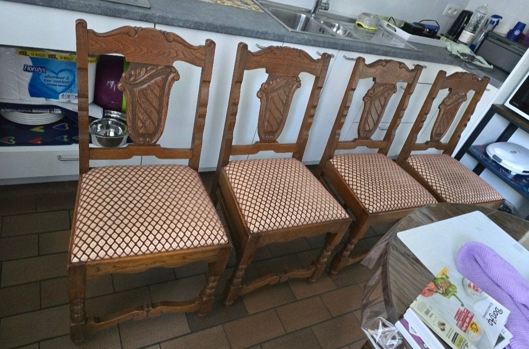 4 stevige houten stoelen, Brun, Enlèvement, Utilisé, Bois