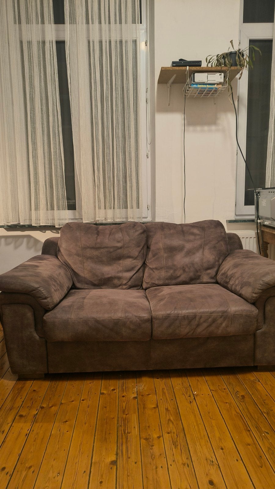 bruine zetel, Maison & Meubles, Canapés | Salons, 100 à 125 cm, Enlèvement, Utilisé, 150 à 200 cm