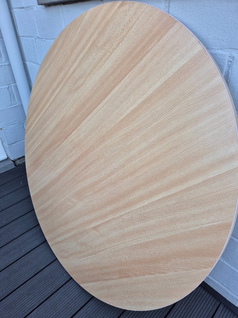Plateau de table rond 120 cm en bois clair, 100 à 150 cm, Rond, Synthétique, Utilisé