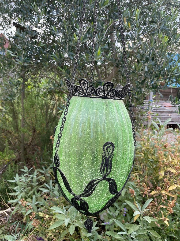 Hanglamp uit gekleurd glas en metaal, Ophalen, Zo goed als nieuw, Glas, E27 (groot)