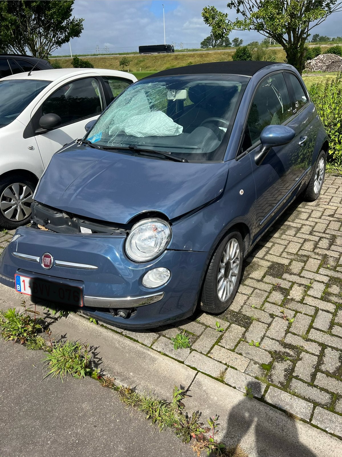 Fiat 500c cabrio 2012 1.2i 73000km schadewagen, Parkeersensor, 4 cilinders, Cabriolet, Leder en Stof