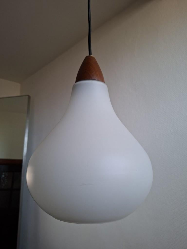 opaline & teak hanglampje, Deens, 50/60s, Ophalen of Verzenden