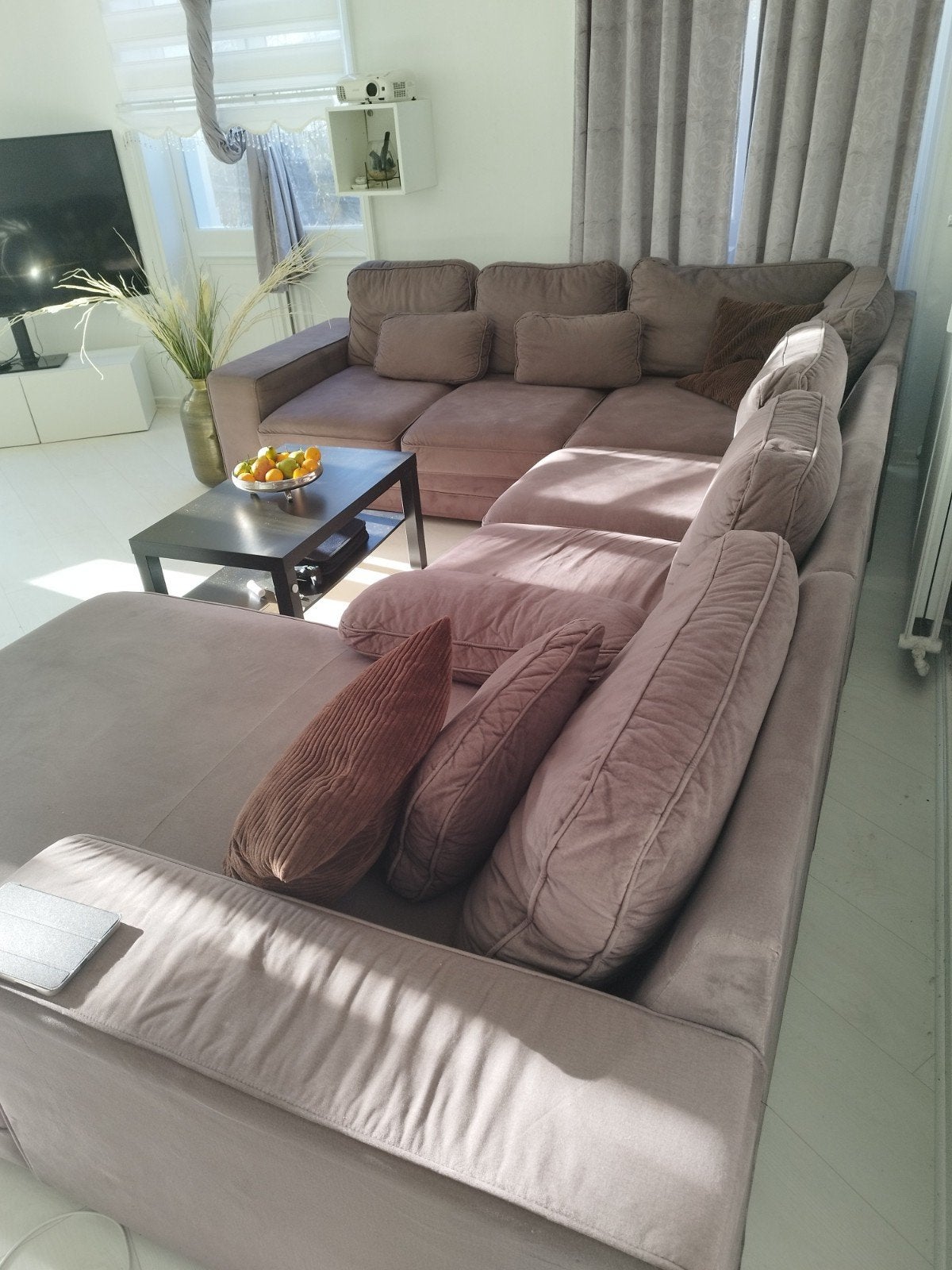 canapé panoramique avec méridienne 270€ (0485/554555), Enlèvement ou Envoi