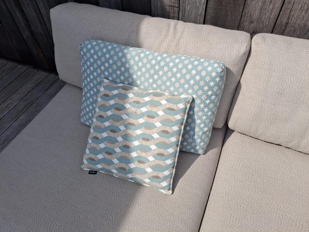 Design hoek loungeset (met kussens) + salontafel, Ophalen, 5 zitplaatsen, Gebruikt, Loungeset