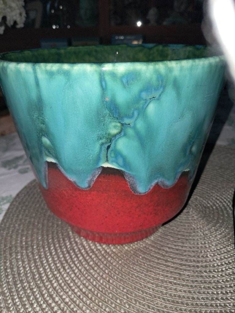 Retro druipglazuur cachepot diameter 16cm, Ophalen of Verzenden, Overige typen
