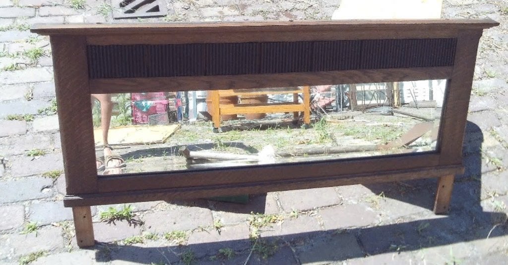 Beau miroir ancien en bois oblong - 117x46, Antiquités & Art, Enlèvement ou Envoi