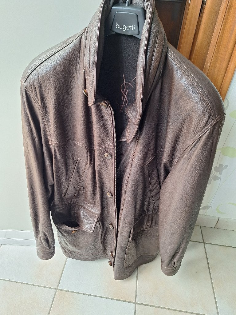 Lederen jas yves saint laurent, Kleding | Heren, Jassen | Winter, Ophalen, Gedragen, Maat 52/54 (L), Bruin
