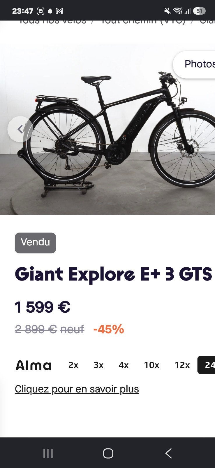 Vend ou échange, Fietsen en Brommers, Elektrische fietsen, Giant