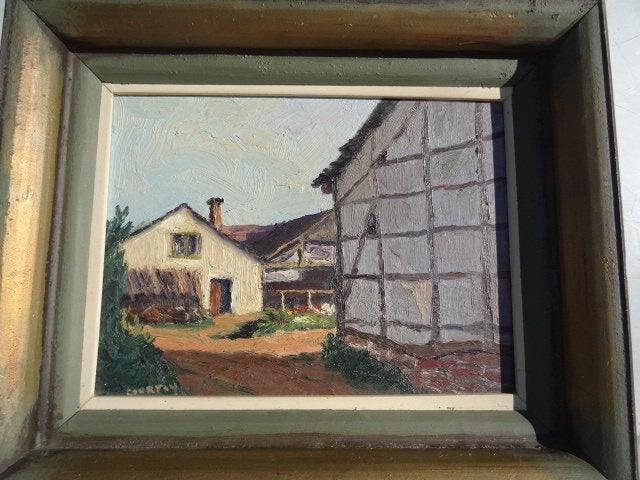 Peinture village ardennes –  Courtoy  – sur panneau –, Enlèvement ou Envoi, Panneau