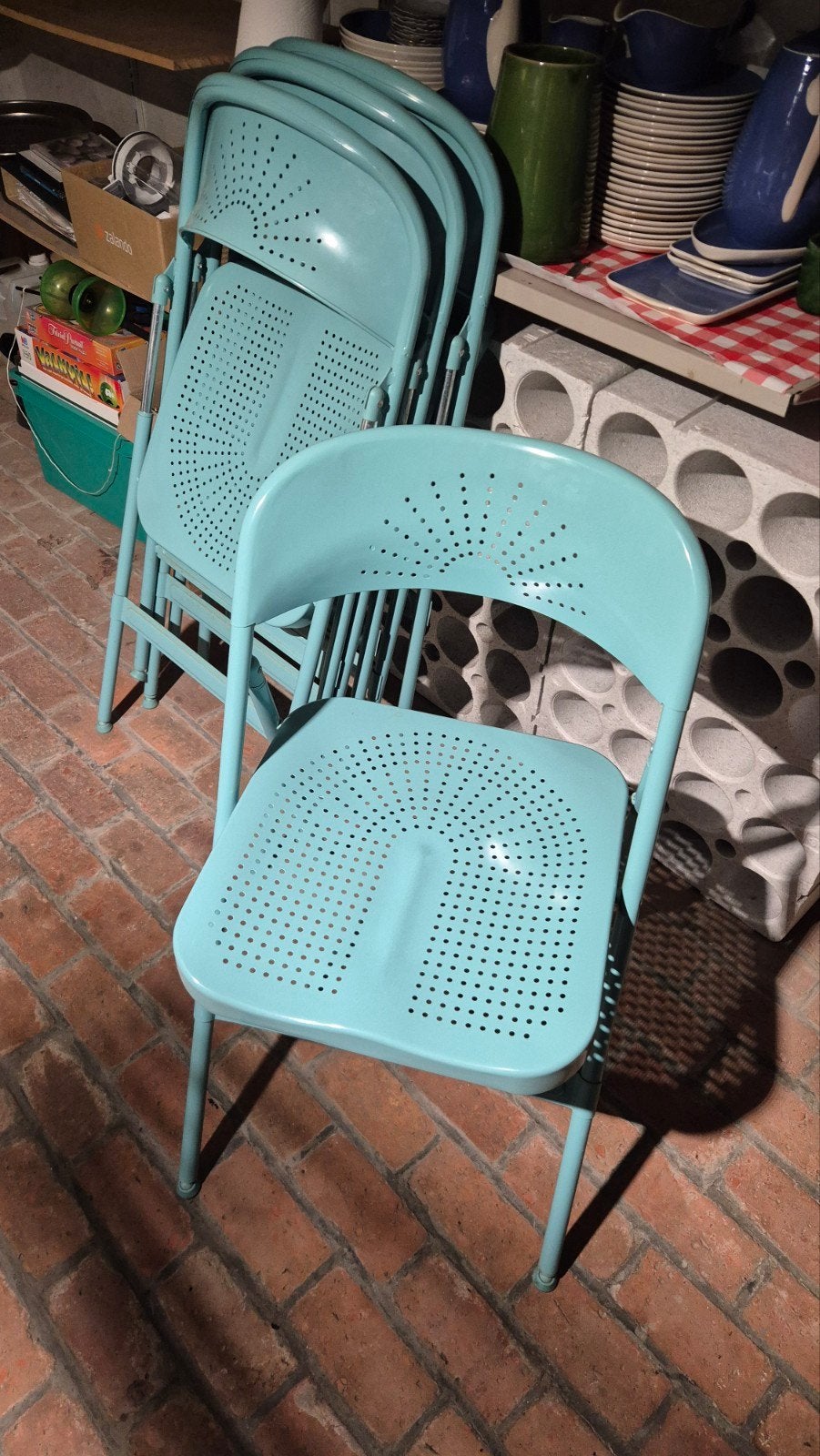 4 metalen vouwstoelen, Tuin en Terras, Ophalen