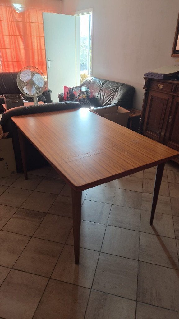 Vintage uitschuiftafel jaren 60 – 150 tot 245 cm, Huis en Inrichting, Ophalen, Gebruikt, 50 tot 100 cm, Vijf personen of meer
