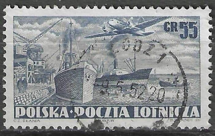 Polen 1952 - Yvert 28PA - Iliouchine en Zeehaven (ST), Verzenden, Polen, Gestempeld