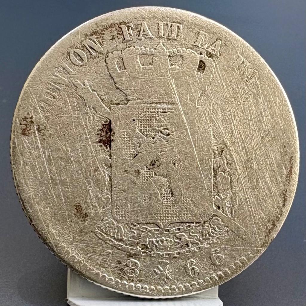 Pièce en argent de 2 Francs 1866 — Léopold II (Belgique), Enlèvement ou Envoi, Monnaie en vrac, Argent, Argent