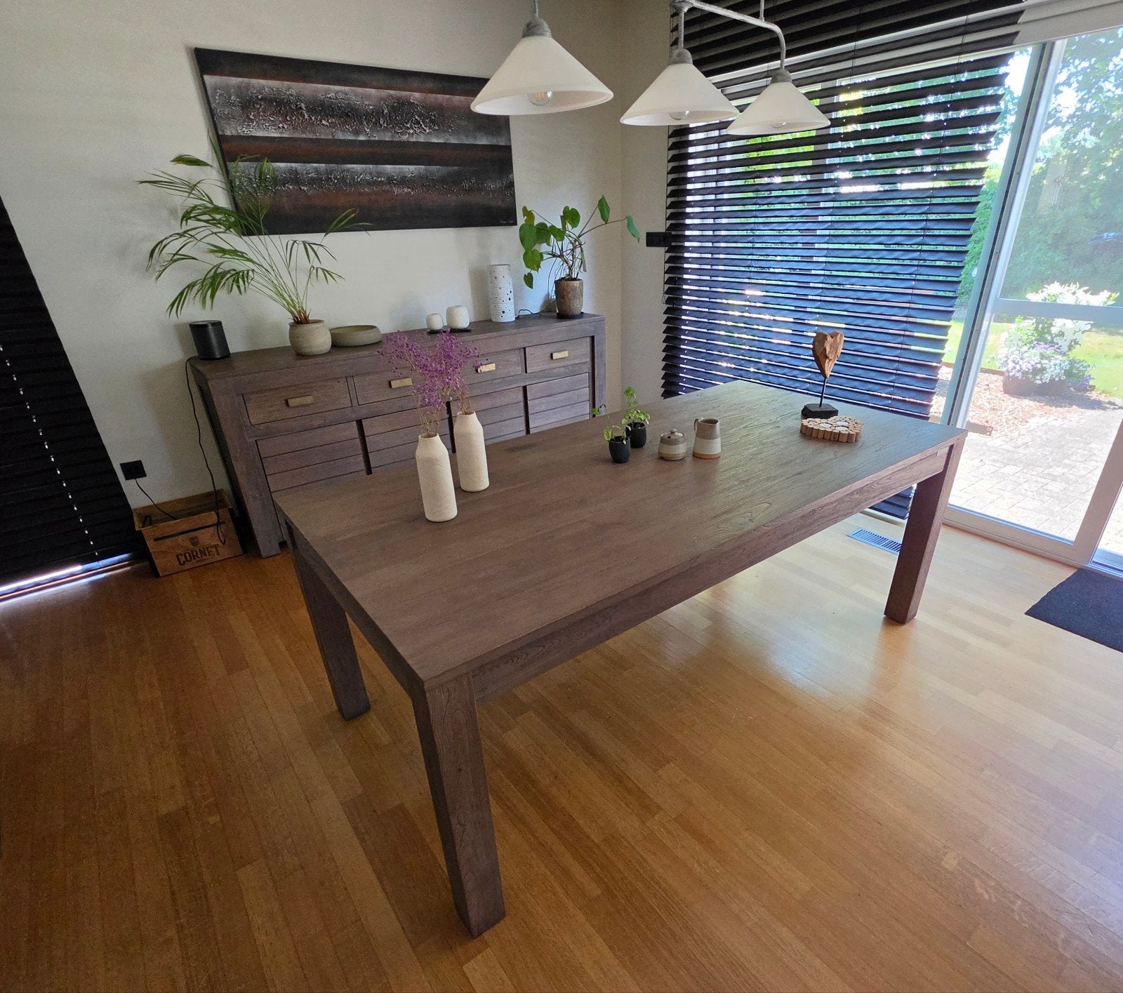 Eettafel (uitschuifbaar) + dressoir in massief teak, Ophalen, Zo goed als nieuw