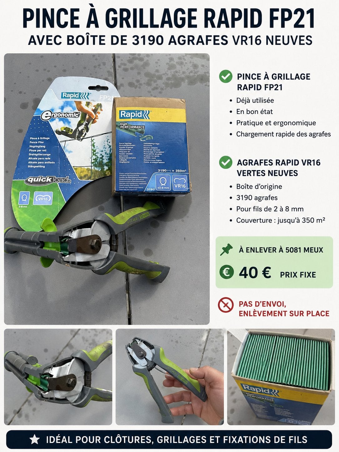 Pince à grillage, Jardin & Terrasse, Clôtures de jardin, Enlèvement, Comme neuf