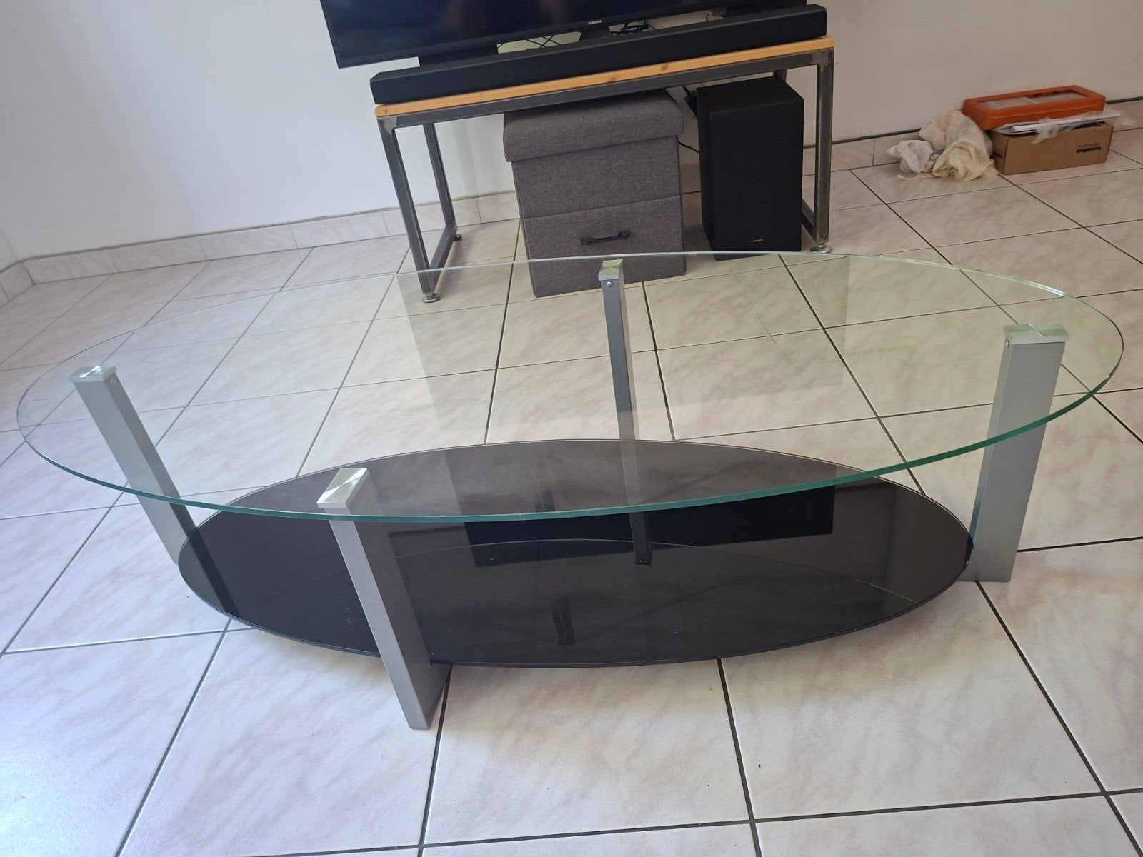 Table verre trempé transparente et noire, Comme neuf, Verre, Enlèvement, 50 à 100 cm