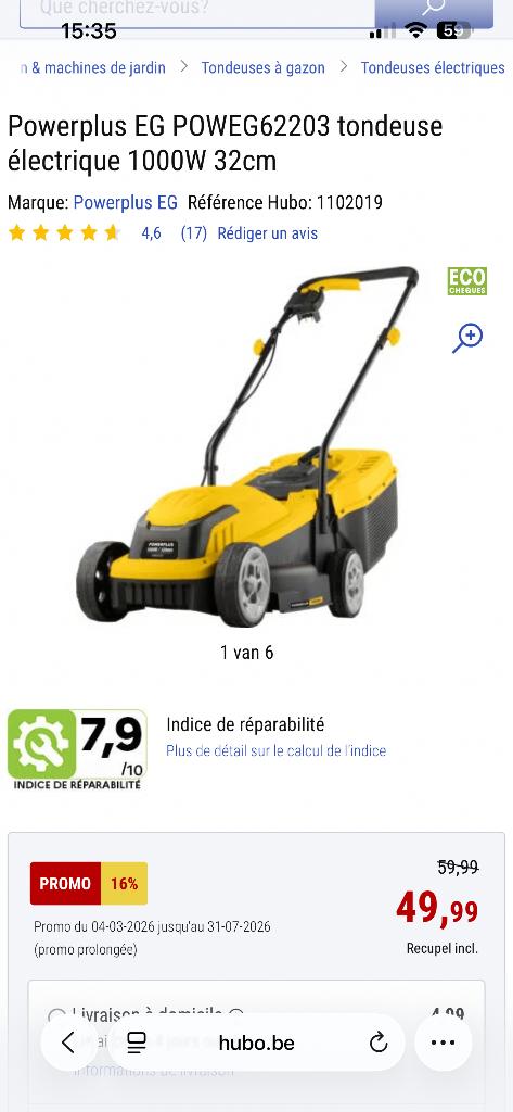 Tondeuse neuve sous garantie 2 ans powerplus electrique, Enlèvement, Neuf