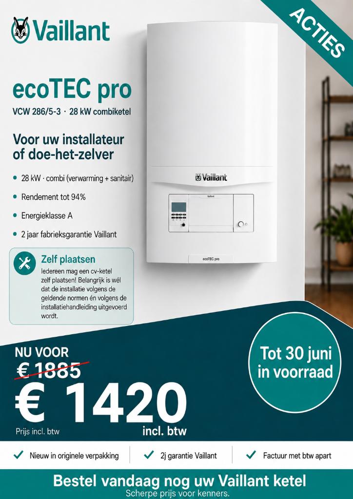 Vaillant ecoTEC pro VCW 286 combiketel, Doe-het-zelf en Bouw, Verwarming en Radiatoren, Nieuw, Cv-ketel of Combi-ketel, 800 watt of meer