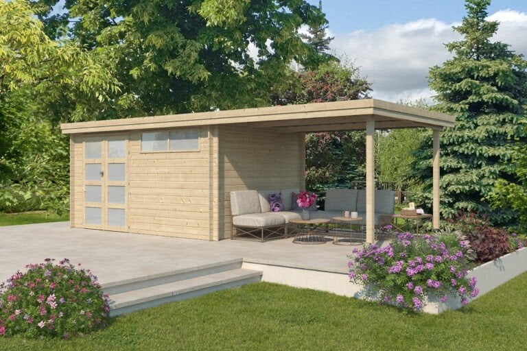 NIEUW Modern tuinhuis met overkapping 3703EXT300, Verzenden, Nieuw