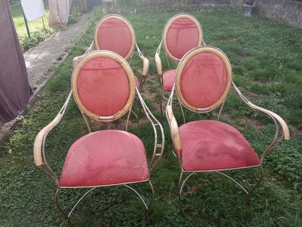 4 chaises en fer forge à restaurer voir les photos, Antiquités & Art, Enlèvement
