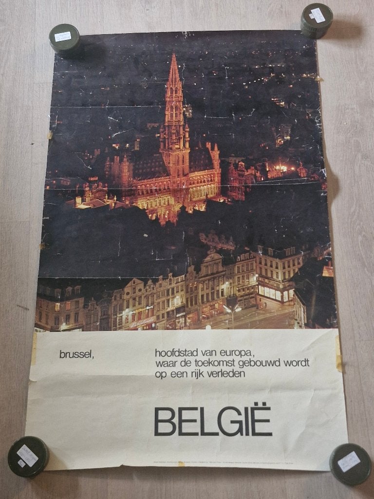 Vintage poster België / Brussel, Hoofdstad van Europa ('70), Verzamelen, Ophalen, Deurposter of groter, Reclame, Rechthoekig Staand