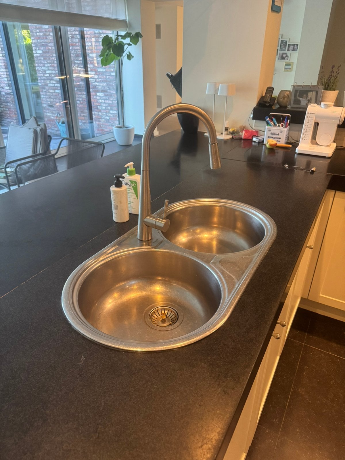 Dubbele inox pompsteen met keramische kraan, Ophalen, Zo goed als nieuw
