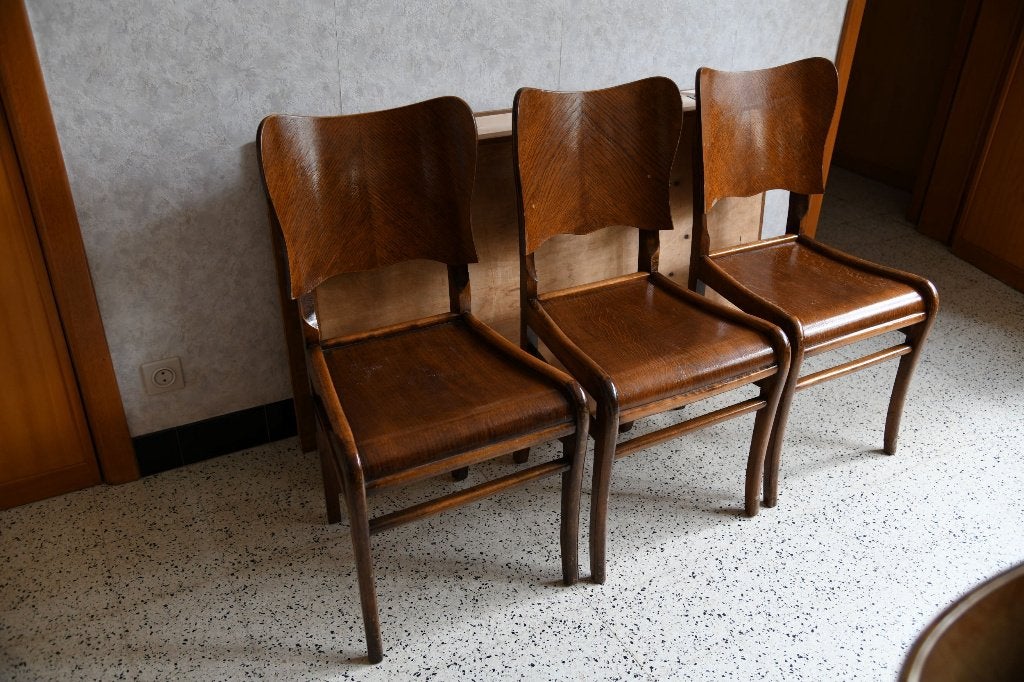Lot de 3 chaises de bistrot vitg – Placage chêne à chevrons, Enlèvement, Bois
