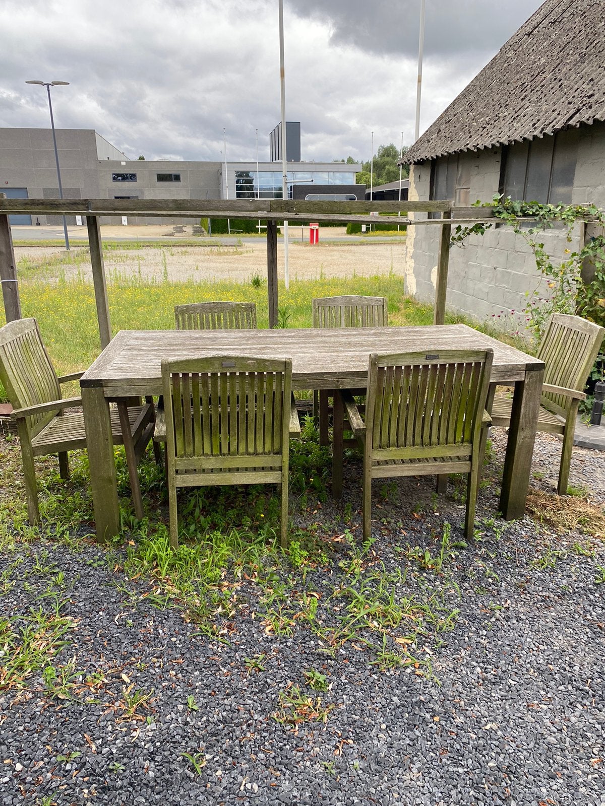 Buiten tafel + 6 stoelen, Tuin en Terras, Ophalen, Gebruikt, 6 zitplaatsen, Teakhout