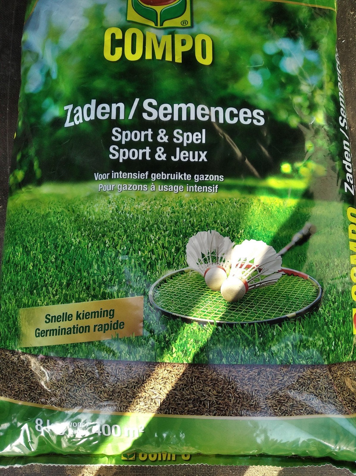 Gazonzaad 2X ''Compo sport en spelen'' 8kg, graszaad, Tuin en Terras, Gras en Kunstgras, Ophalen