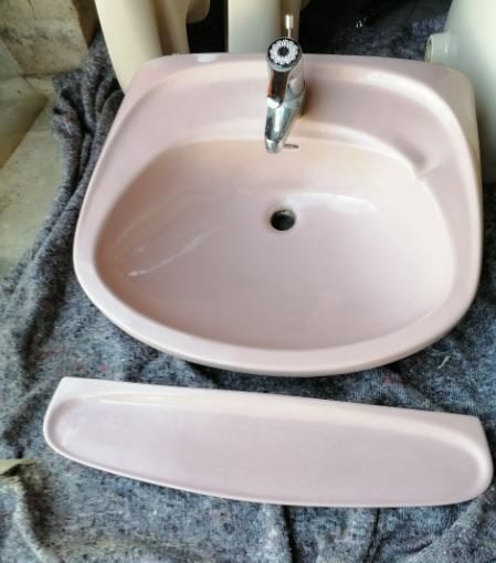 vintage hangtoilet wc + wastafel + afleg ``old rose``, Ophalen, Huis en Inrichting