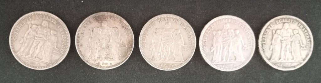 Zilveren Hercules 5 Francs lot (5 stuks), Enlèvement ou Envoi, France, Monnaie en vrac, Argent