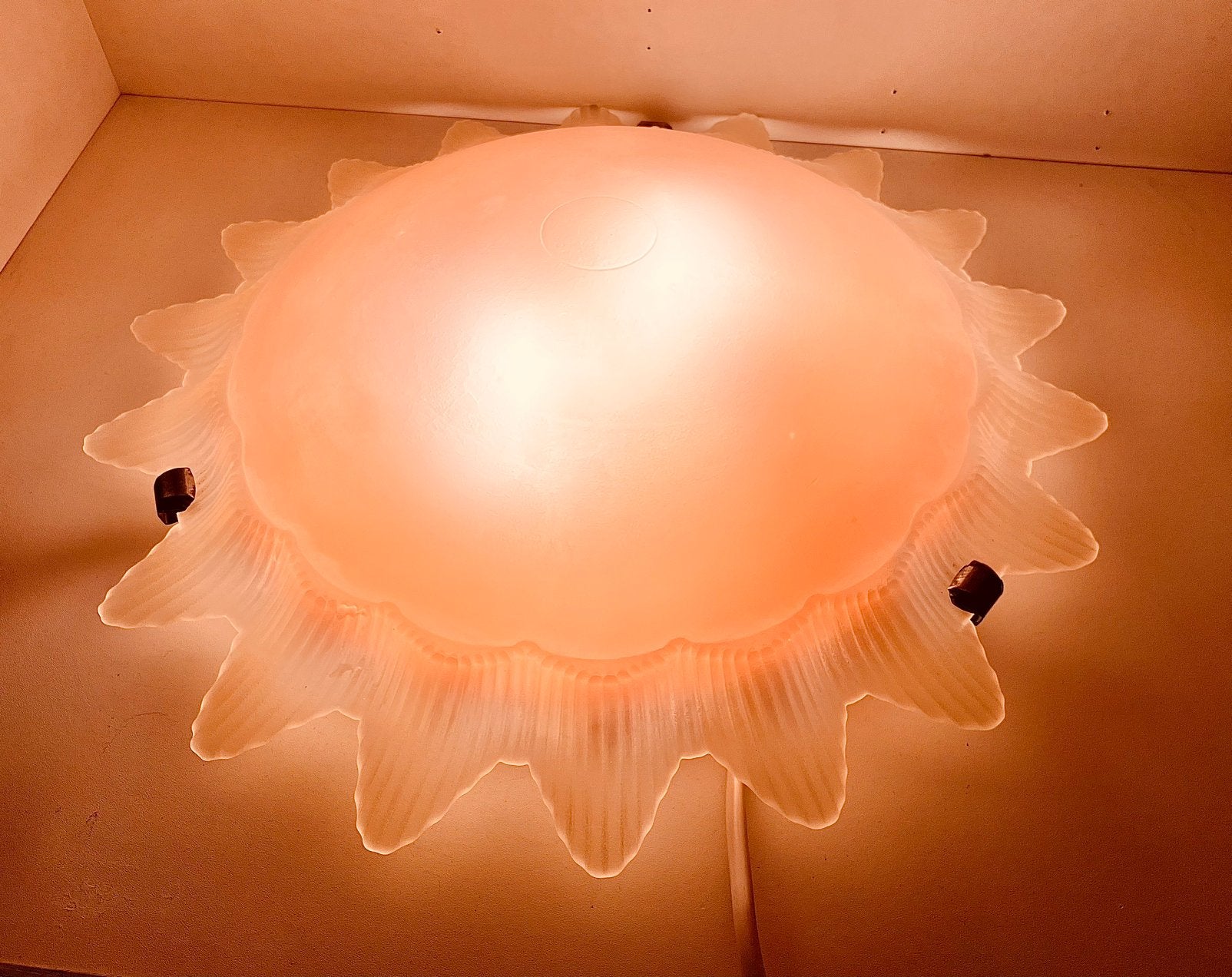 GROTE GROOVY 70’s “ORANGE SUN” PLAFONDLAMP (Zie Beschr.), Enlèvement ou Envoi, Verre, Source lumineuse incluse, Comme neuf