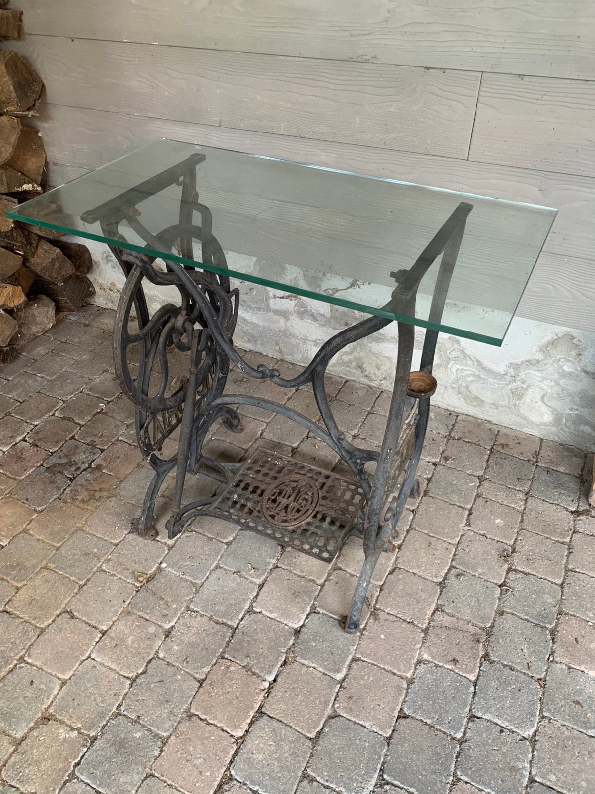 Tafel van metaal en glas, Ophalen, Gebruikt, Metaal