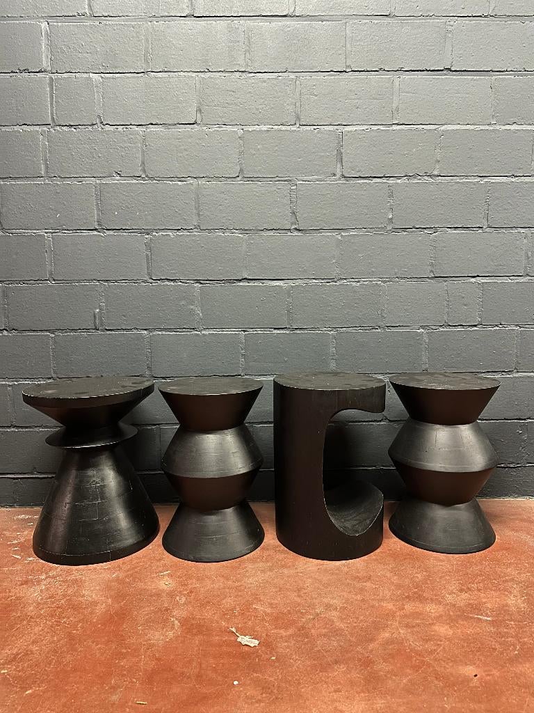 Set 4x zwarte bijzettafels, Rond, Moins de 55 cm, 45 à 60 cm, Enlèvement