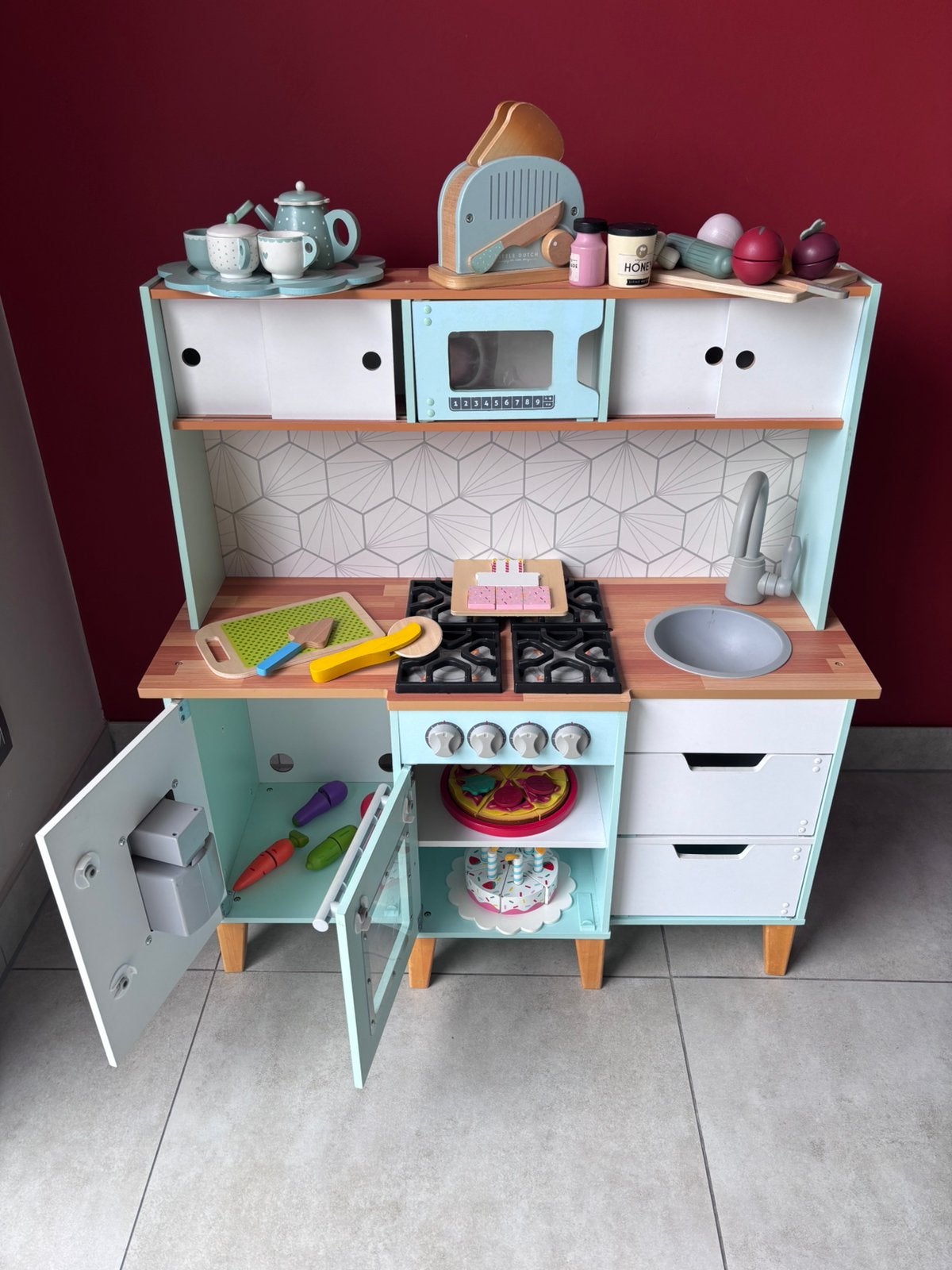 Complete KidKraft houten speelkeuken + accessoires, Ophalen, Zo goed als nieuw, Speelkeuken