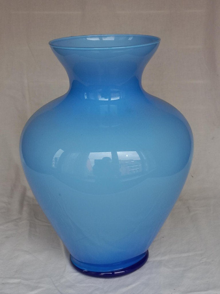 blauwe vaas, Maison & Meubles, Comme neuf, Verre, Enlèvement, Bleu