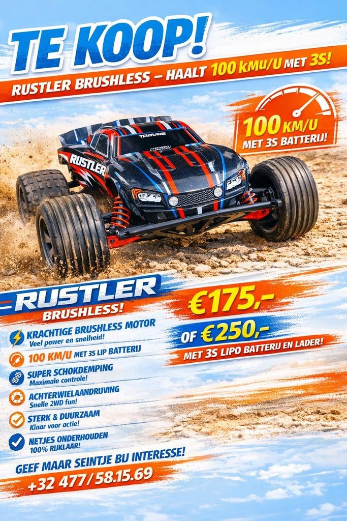 Traxxas Rustler VXL brushless, Hobby en Vrije tijd, Modelbouw | Radiografisch | Auto's, Ophalen, Schaal 1:10, Elektro, RTR (Ready to Run)
