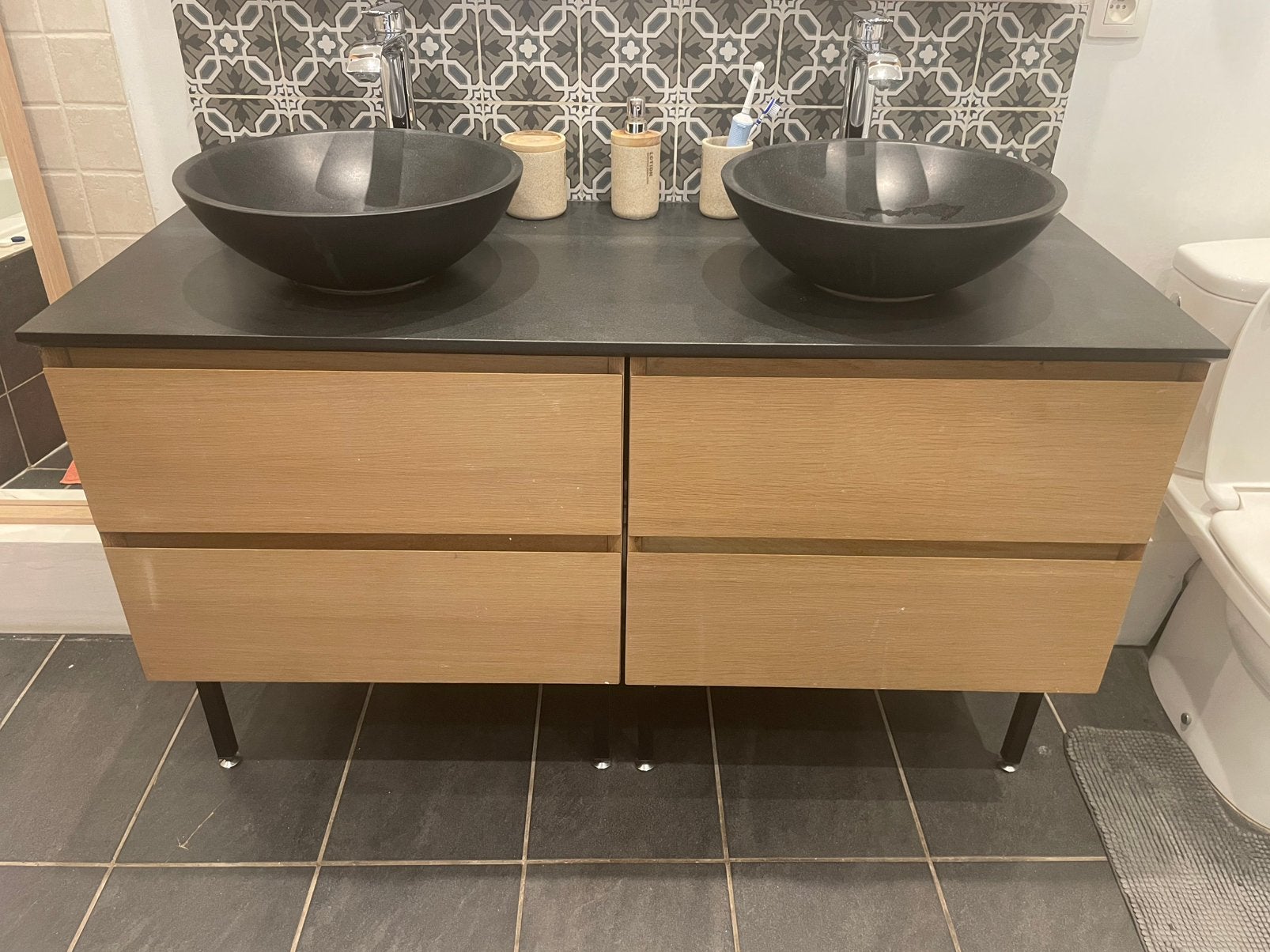 Meuble double vasque en granit noir, Maison & Meubles, Salle de bain | Meubles de Salle de bain, Comme neuf, Enlèvement