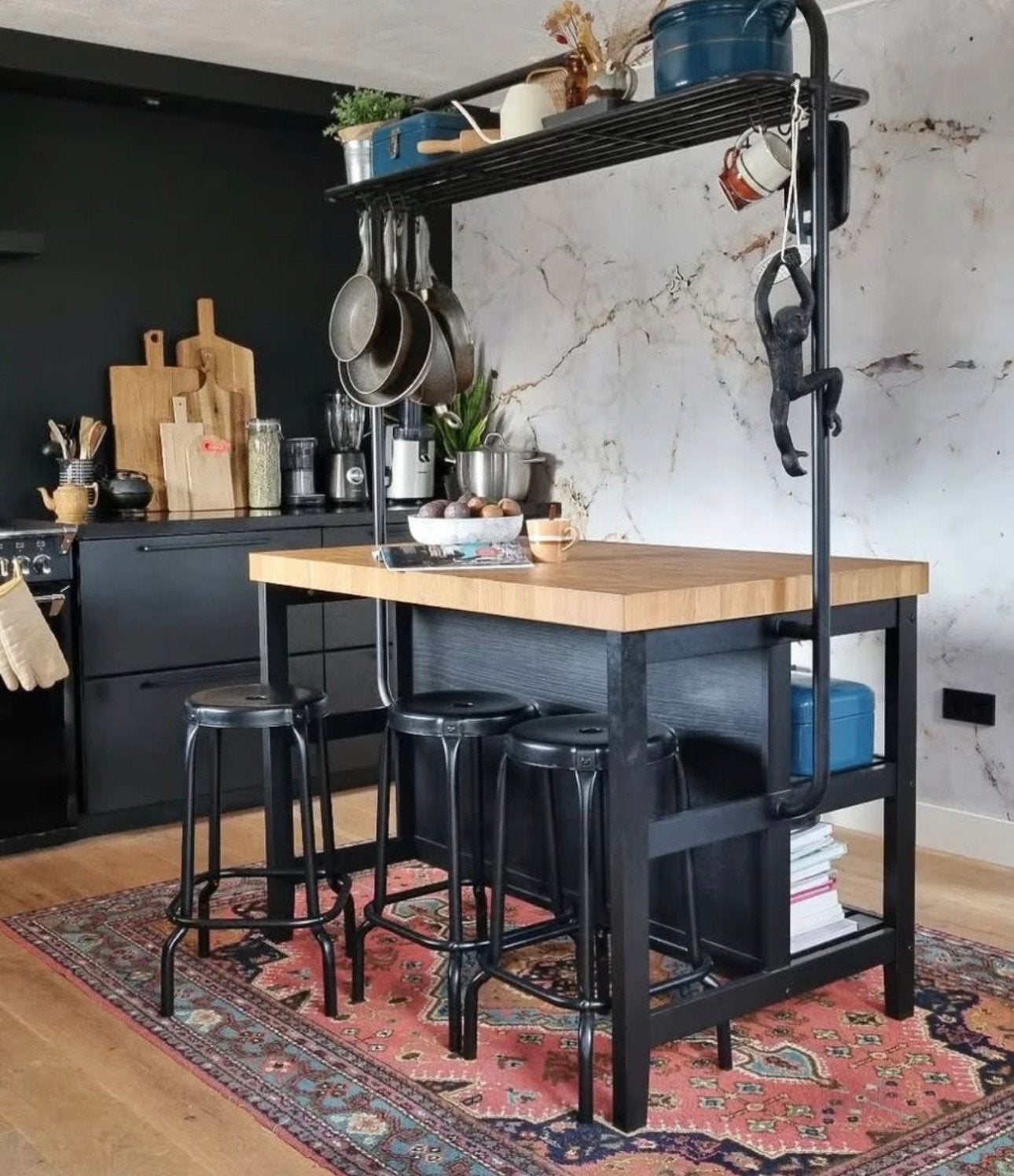 Ikea VADHOLMA Keukeneiland, zwart/eiken, 126x79x90 cm, Huis en Inrichting, Keuken | Keukenelementen, Ophalen, Zo goed als nieuw