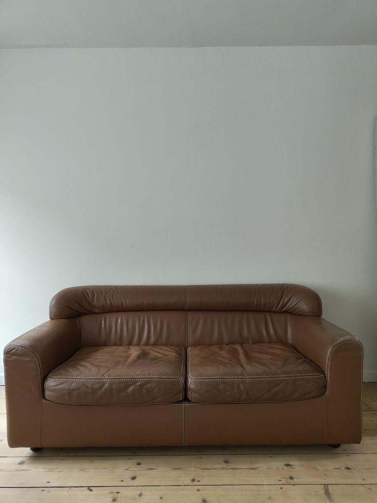 Rare Original Durlet Buffalo Neck Leather Couch, 1970s, Huis en Inrichting, Zetels | Zetels, Gebruikt, Rechte bank, Tweepersoons