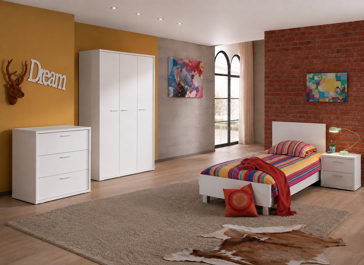 Complete witte tiener-/kinderkamer in zeer nette staat, Enlèvement, Comme neuf, Une personne