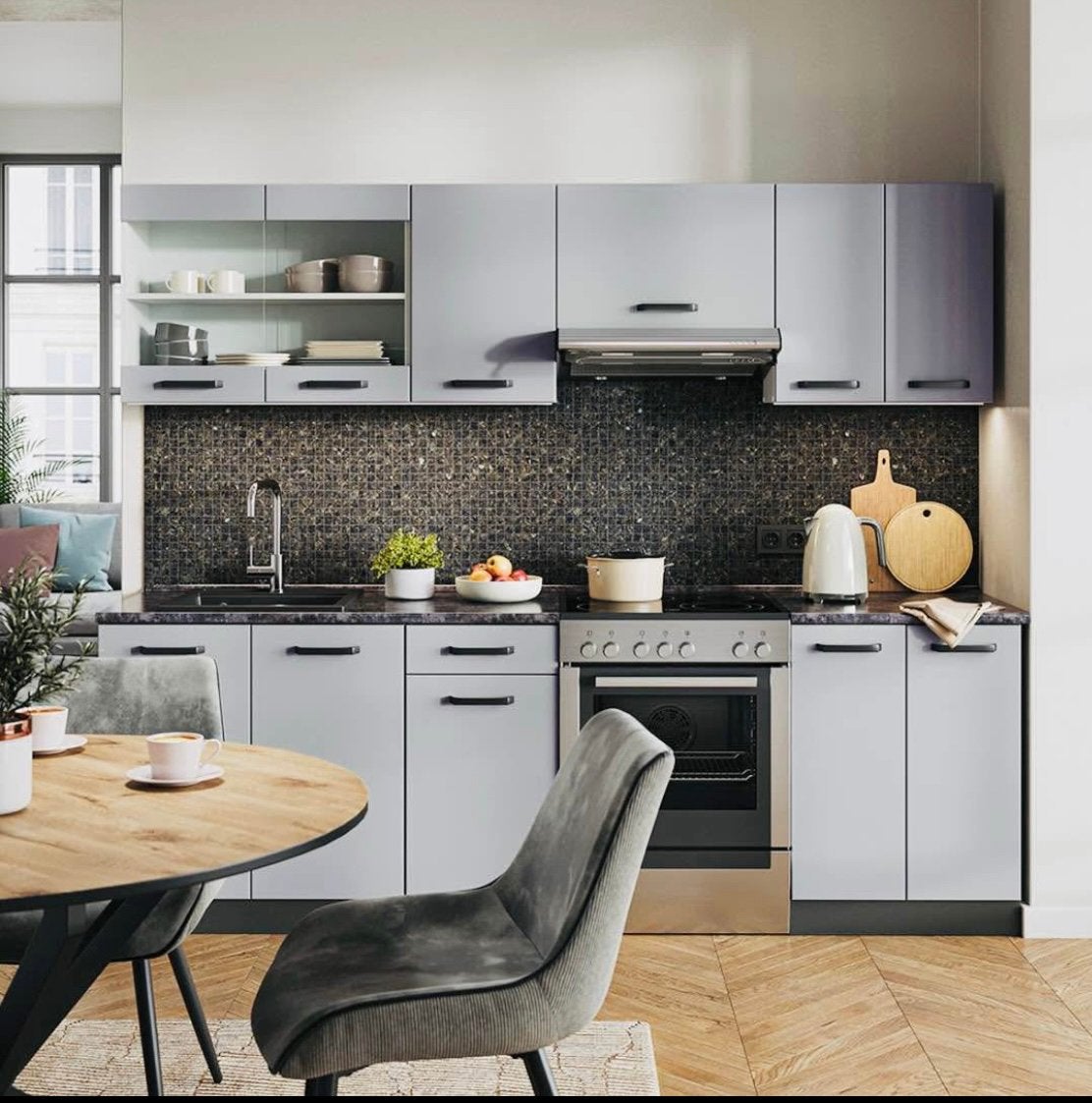 Keuken 240 nieuw in de doos zonder electro zonder bovenblad, Ophalen of Verzenden, Nieuw, Grijs, Hout