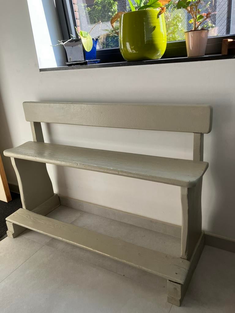 Beige houten bankje, Vintage kerkbank, Ophalen
