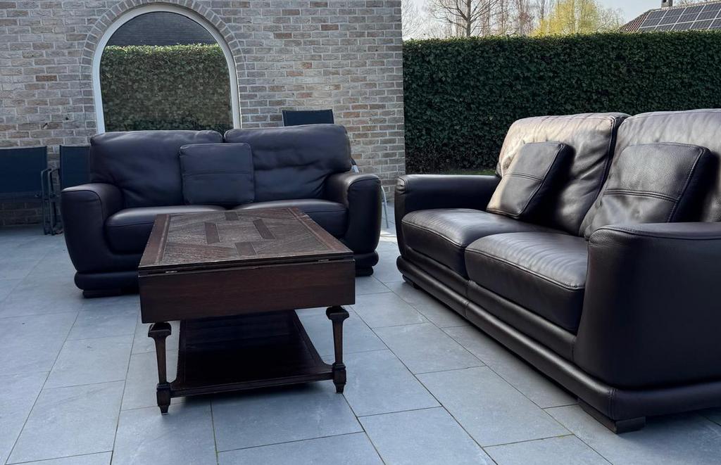 Lederen salon + salontafel + elektrische relax, Huis en Inrichting, Zetels | Zetels, Ophalen, Gebruikt