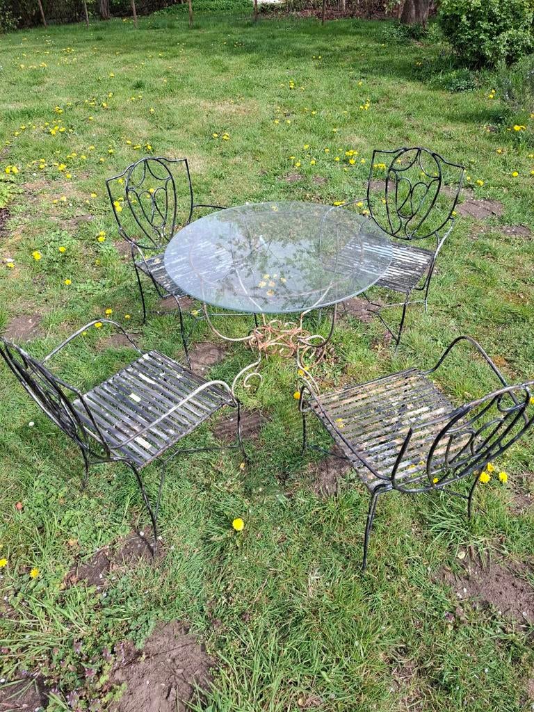 Vintage tuinset metaal glas, Tuin en Terras, Ophalen, Tuinset