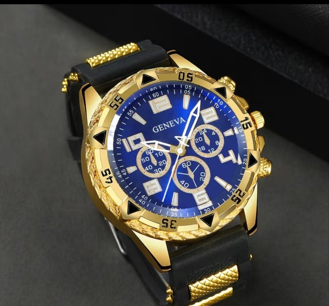 Heren/dames pols horloge goudkleurig met blauwe wijzerplaat, Handtassen en Accessoires, Horloges | Dames, Overige merken, Overige materialen