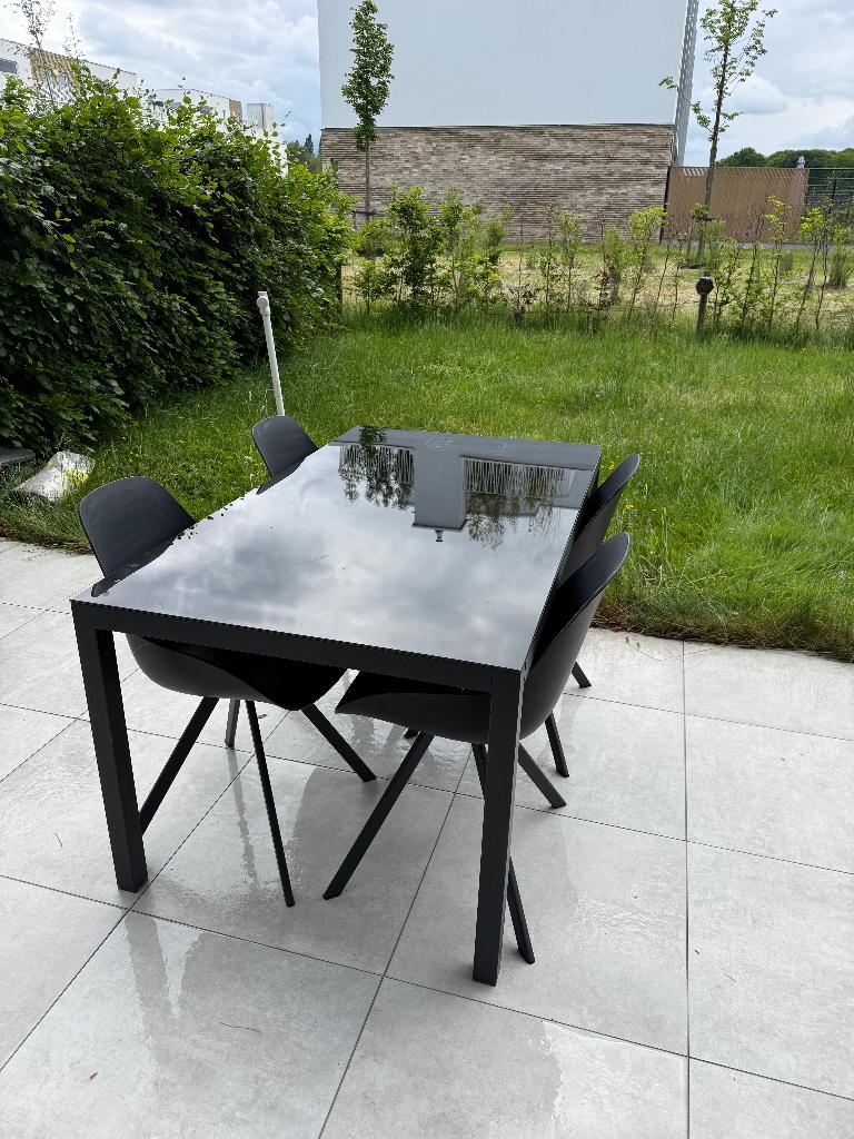 Zwarte tuintafel met stoelen Exterioo, Ophalen, Gebruikt, Rechthoekig, Aluminium