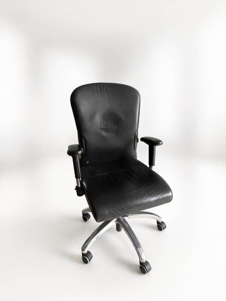 Interstuhl bureaustoel, zwart leder - chroom, Enlèvement, Utilisé, Chaise de bureau, Ergonomique