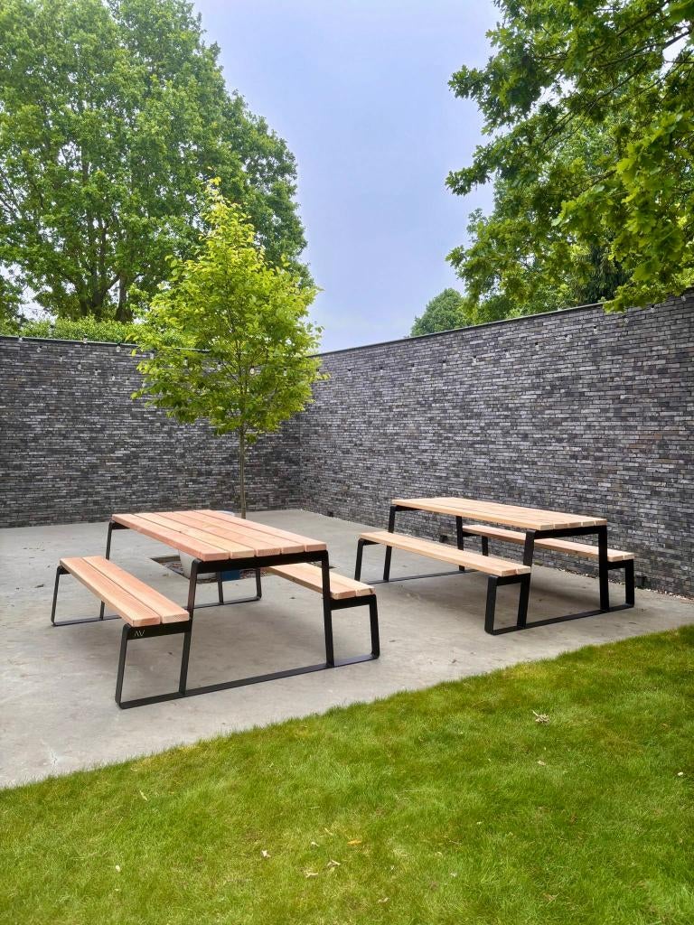 Design Picknicktafels met Stalen Voet | Vanaf € 1015, Tuin en Terras, Picknicktafels, Nieuw, Rechthoekig, Hout, Ophalen
